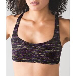 Lululemon Black Purple Yellow Abstract Print Crisscross Back Sports Bra - Size 6